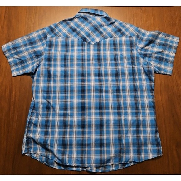Wrangler Blue Plaid Pearl Snap Up Short Sleeve Western Shirt Mens XL - Picture 7 of 8